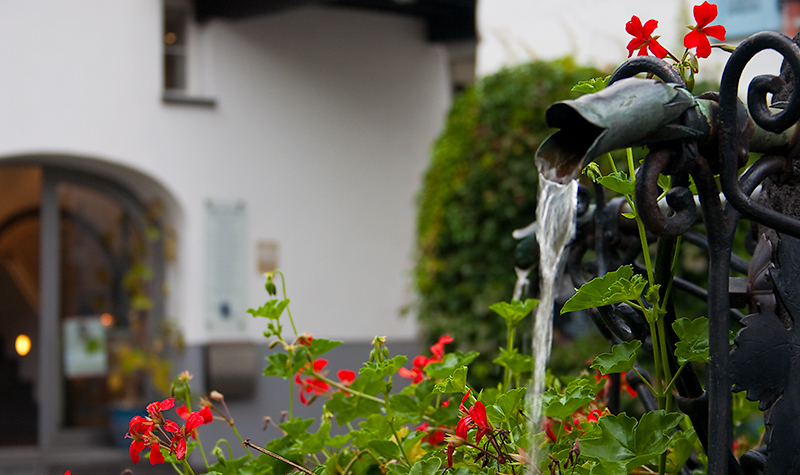 Weinhexbrunnen mit Eingang zum Spital